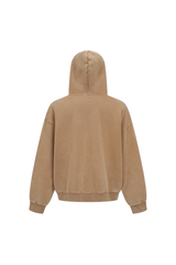 Cropped Boxy Zip Hoodie in Sand – close-up detail