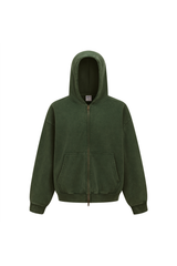 Cropped Boxy Zip Hoodie in Forest Green – front view