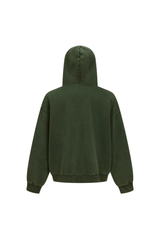 Cropped Boxy Zip Hoodie in Forest Green – close-up detail