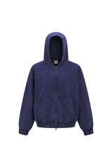 Cropped Boxy Zip Hoodie in Navy – front view