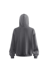 Distressed Rib-Panel Hoodie in Charcoal – close-up detail