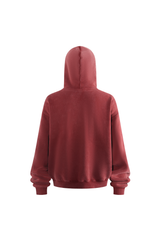 Distressed Rib-Panel Hoodie in Burgundy – close-up detail