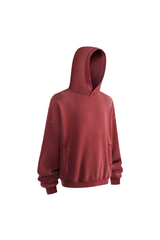 Distressed Rib-Panel Hoodie in Burgundy – back view