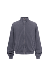 Washed Funnel-Neck Zip Sweatshirt in Dark Grey – front product view