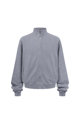 Washed Funnel-Neck Zip Sweatshirt in Light Grey – front product view