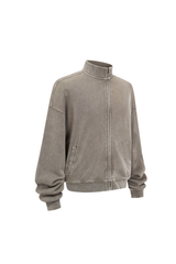 Washed Funnel-Neck Zip Sweatshirt in Taupe – back product view