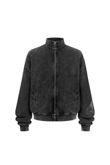 Washed Funnel-Neck Zip Sweatshirt in Black – front product view