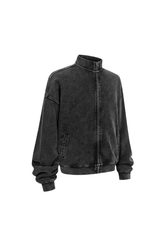 Washed Funnel-Neck Zip Sweatshirt in Black – back product view