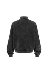 Washed Funnel-Neck Zip Sweatshirt in Black – detail view