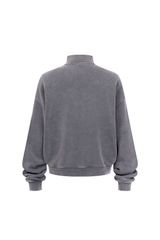 Washed Funnel-Neck Zip Sweatshirt in Dark Grey – detail view