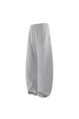 Brushed-Fleece Barrel-Leg Joggers in Grey Marl – back product view