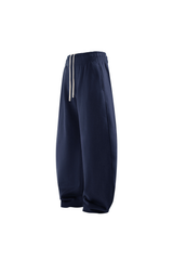 Brushed-Fleece Barrel-Leg Joggers in Navy – back product view