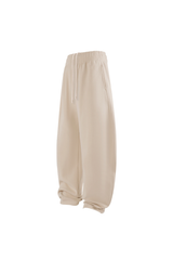 Brushed-Fleece Barrel-Leg Joggers in Stone – back product view