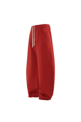 Brushed-Fleece Barrel-Leg Joggers in Brick Red – back product view
