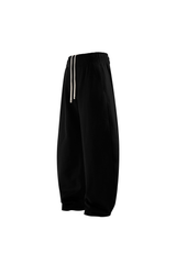 Brushed-Fleece Barrel-Leg Joggers in Black – back product view