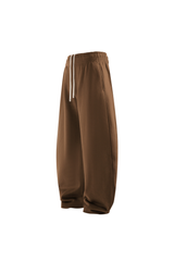 Brushed-Fleece Barrel-Leg Joggers in Brown – back product view