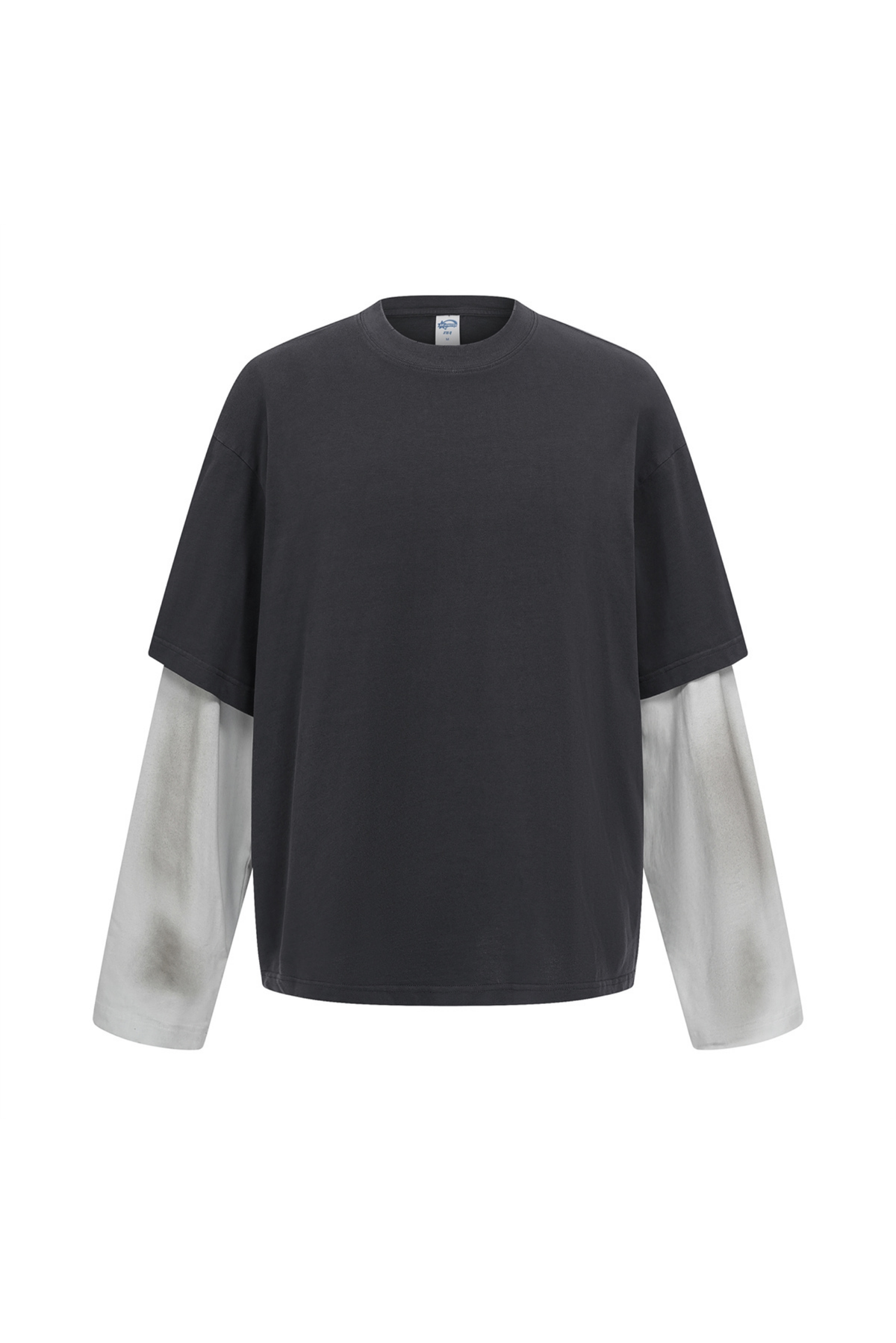 Faded Layered Long-Sleeve T-Shirt in Charcoal – front view
