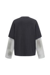 Faded Layered Long-Sleeve T-Shirt in Charcoal – close-up detail