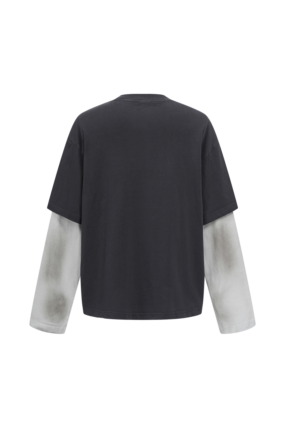 Faded Layered Long-Sleeve T-Shirt in Charcoal – close-up detail
