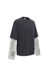 Faded Layered Long-Sleeve T-Shirt in Charcoal – back view