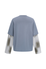 Faded Layered Long-Sleeve T-Shirt in Grey – close-up detail