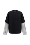 Faded Layered Long-Sleeve T-Shirt in Black – front view