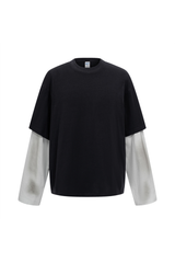 Faded Layered Long-Sleeve T-Shirt in Black – front view