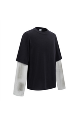 Faded Layered Long-Sleeve T-Shirt in Black – back view