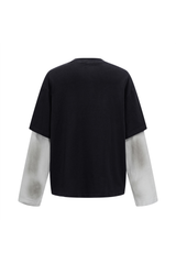 Faded Layered Long-Sleeve T-Shirt in Black – close-up detail
