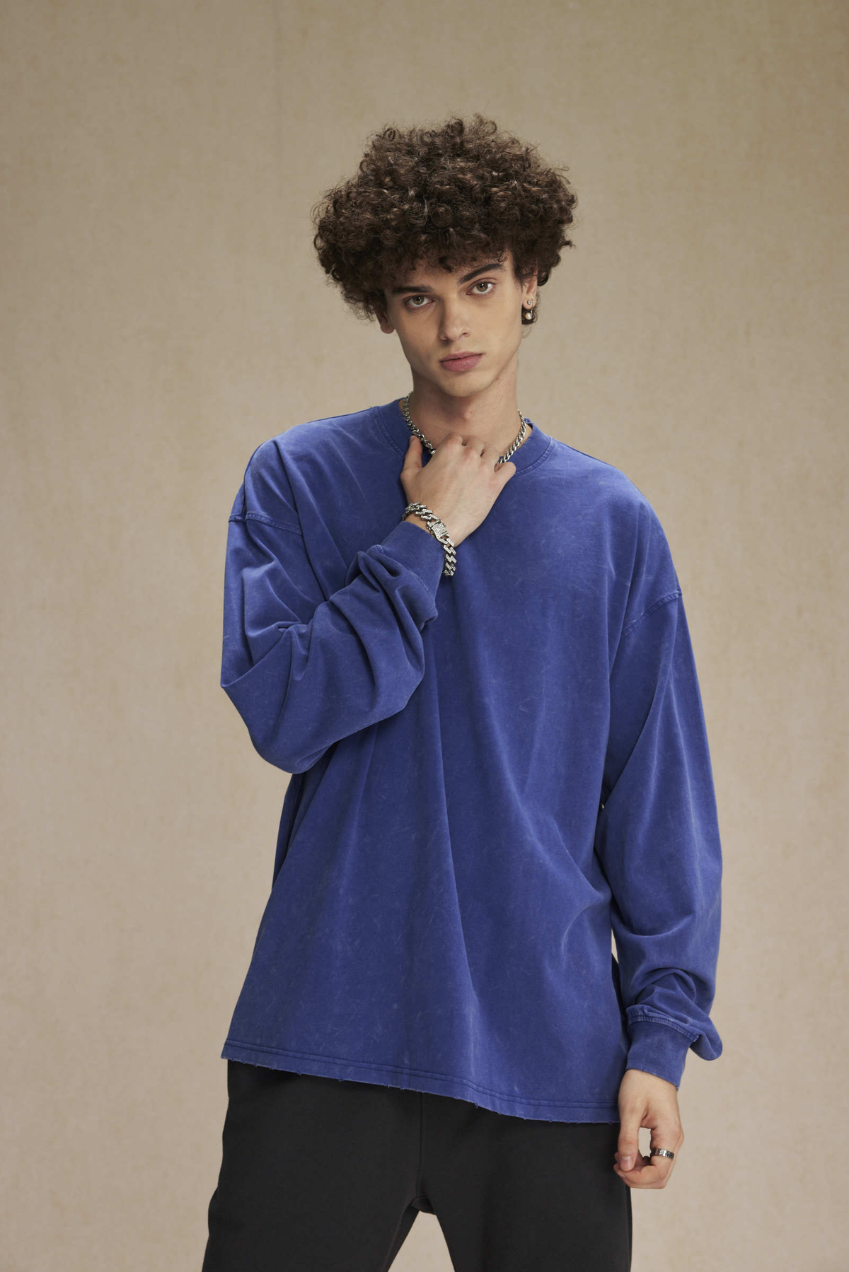 Distressed Washed Long-Sleeve T-Shirt