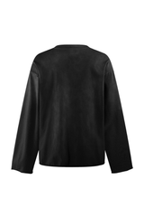 Raw Edge Long Sleeve T-Shirt in Black – close-up detail