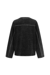 Contrast-Stitch Long-Sleeve T-Shirt in Black – detail view