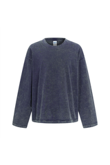 Contrast-Stitch Long-Sleeve T-Shirt in Navy – front product view