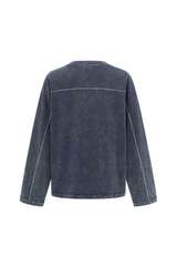 Contrast-Stitch Long-Sleeve T-Shirt in Navy – detail view