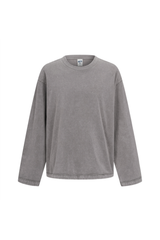 Contrast-Stitch Long-Sleeve T-Shirt in Grey – front product view