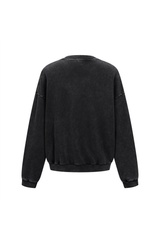 Washed Mock-Neck Sweatshirt in Black – close-up detail