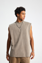 Distressed Stone Wash Sleeveless T-Shirt