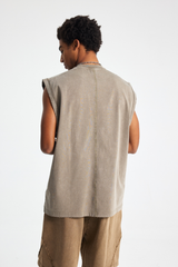 Distressed Stone Wash Sleeveless T-Shirt