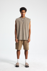 Distressed Stone Wash Sleeveless T-Shirt