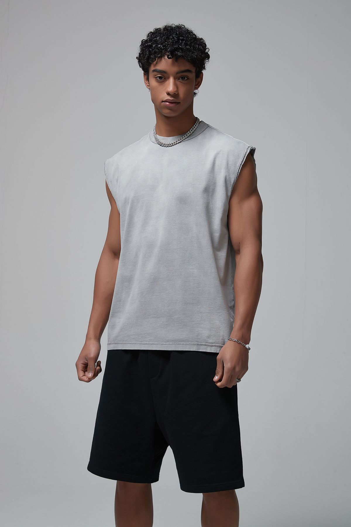 Boxy Raw-Edge Sleeveless T-Shirt