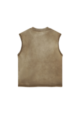 Boxy Raw-Edge Sleeveless T-Shirt in Brown – back product view