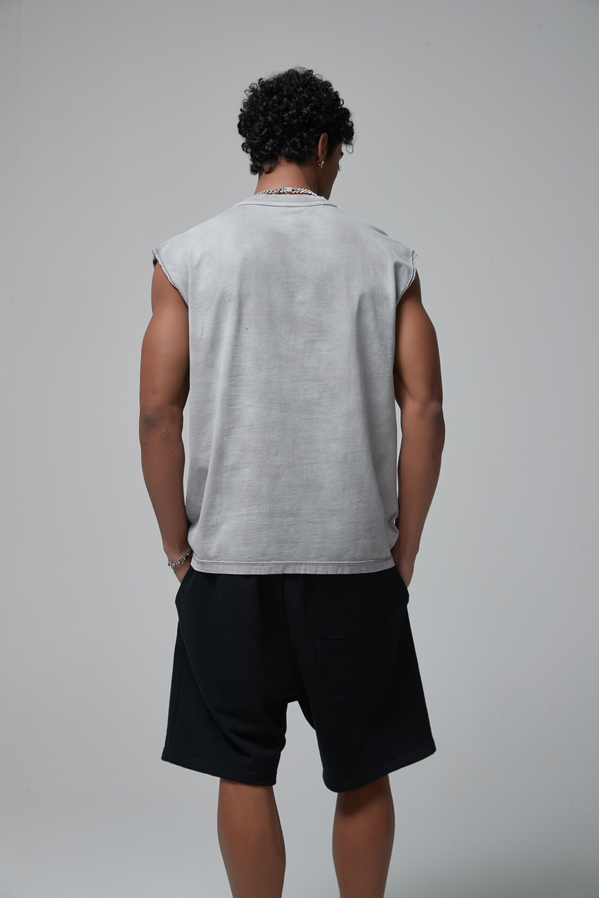 Boxy Raw-Edge Sleeveless T-Shirt