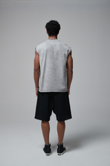 Boxy Raw-Edge Sleeveless T-Shirt – fabric and construction detail
