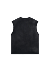 Boxy Raw-Edge Sleeveless T-Shirt in Black – back product view