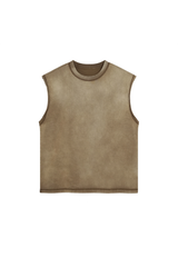 Boxy Raw-Edge Sleeveless T-Shirt in Brown – front product view