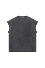 Stone Wash Raw-Edge Sleeveless T-Shirt