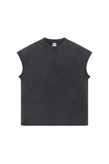 Stone Wash Raw-Edge Sleeveless T-Shirt