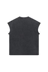 Stone Wash Raw-Edge Sleeveless T-Shirt
